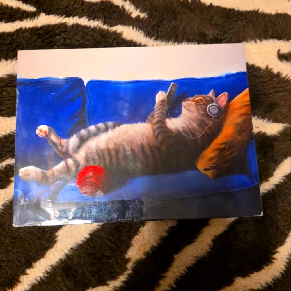 Cozy Cat on Blue Sofa Art Print
